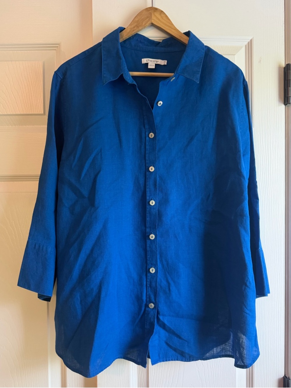Chicos Blue Button-down linen Shirt